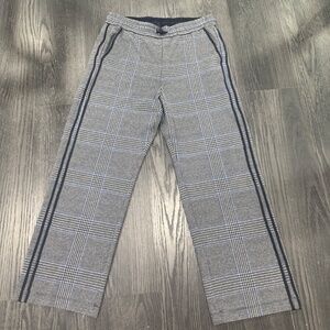 Navy Plaid Wide Leg Elastic Waist Trouser with Side Stripes
